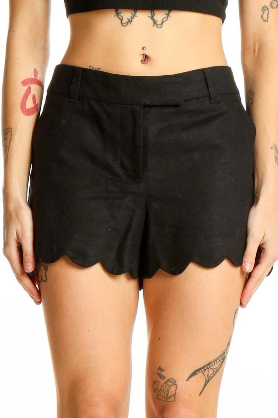 J. Crew | Preppy Summer Vacation Black Linen Blend Shorts Scallop Hems Size 10 - Picture 1 of 10